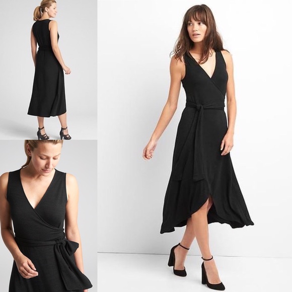 sleeveless wrap midi dress